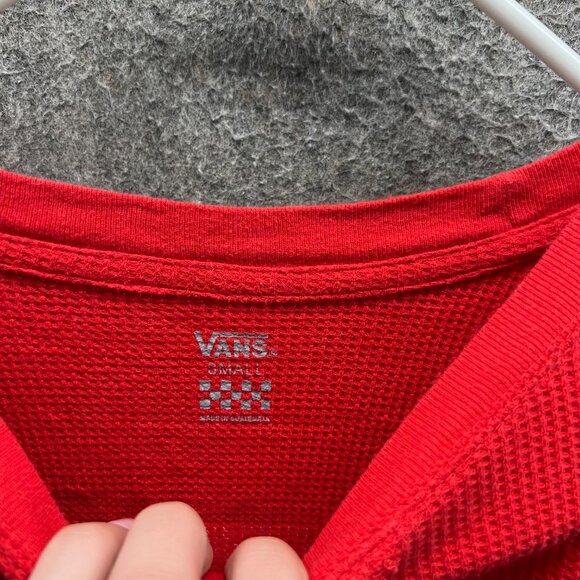 Vans Shirt Womens Small Red Waffle Knit Cropped Top Thermal Long Sleeve - Picture 8 of 10